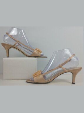 Caparros Womens 7.5B Champagne Satin Beaded Slingback Kitten Heels In Box